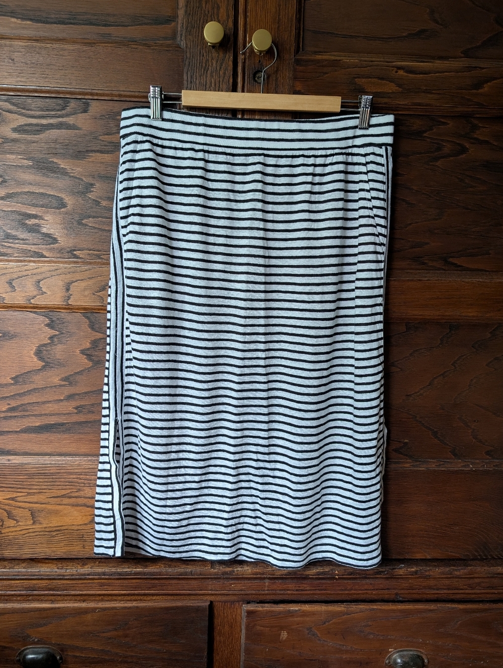Eileen Fisher Linen Black and White Striped Midi Skirt - fits large